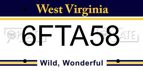 6FTA58 West Virginia License Plate