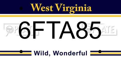 6FTA85 West Virginia License Plate