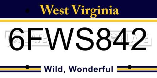 6FWS842 West Virginia License Plate