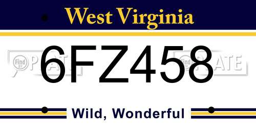 6FZ458 West Virginia License Plate