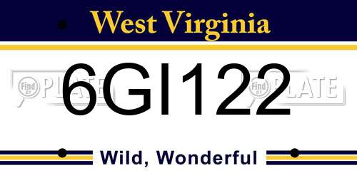 6GI122 West Virginia License Plate