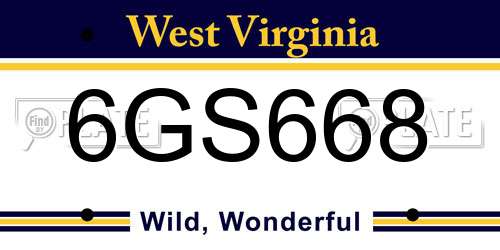 6GS668 West Virginia License Plate