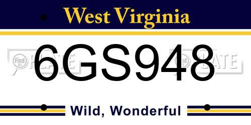 6GS948 West Virginia License Plate