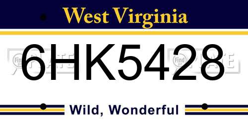 6HK5428 West Virginia License Plate