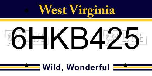 6HKB425 West Virginia License Plate