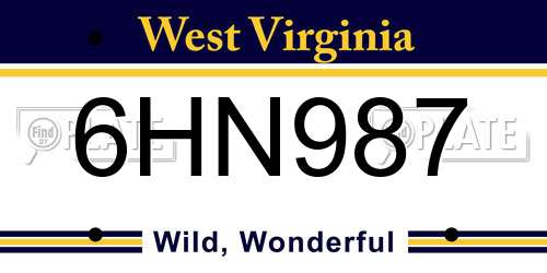 6HN987 West Virginia License Plate