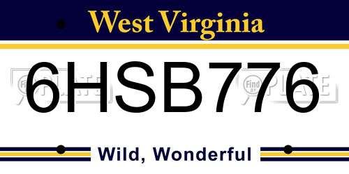 6HSB776 West Virginia License Plate