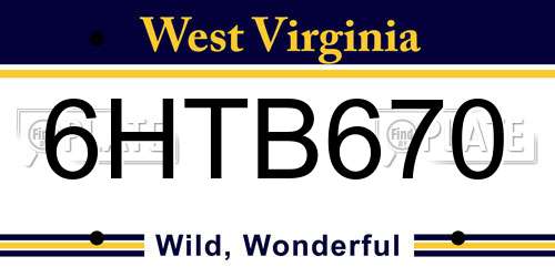 6HTB670 West Virginia License Plate