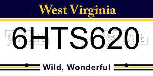 6HTS620 West Virginia License Plate