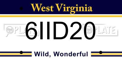 6IID20 West Virginia License Plate