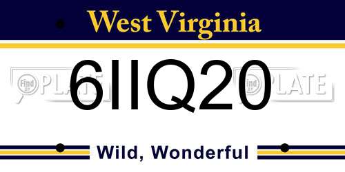 6IIQ20 West Virginia License Plate