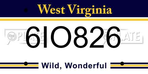 6IO826 West Virginia License Plate