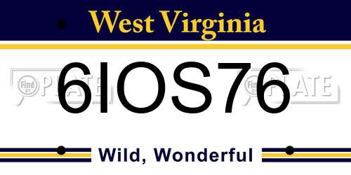 6IOS76 West Virginia License Plate