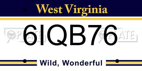 6IQB76 West Virginia License Plate