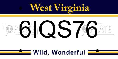6IQS76 West Virginia License Plate