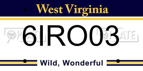 6IRO03 West Virginia License Plate