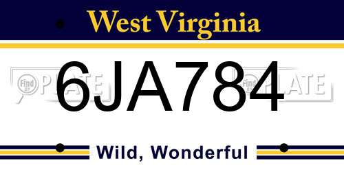 6JA784 West Virginia License Plate