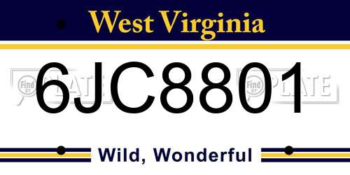 6JC8801 West Virginia License Plate