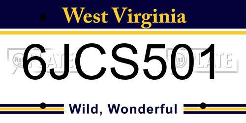 6JCS501 West Virginia License Plate