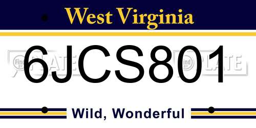 6JCS801 West Virginia License Plate