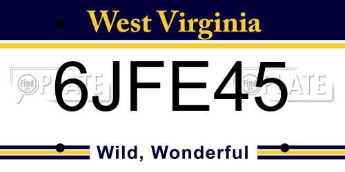 6JFE45 West Virginia License Plate