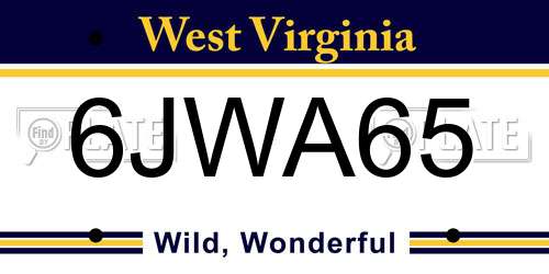 6JWA65 West Virginia License Plate