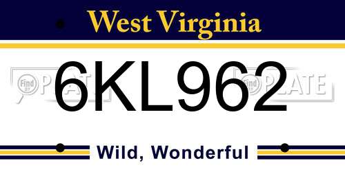 6KL962 West Virginia License Plate