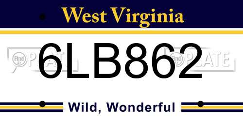 6LB862 West Virginia License Plate