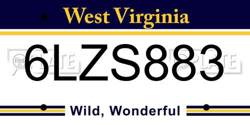 6LZS883 West Virginia License Plate