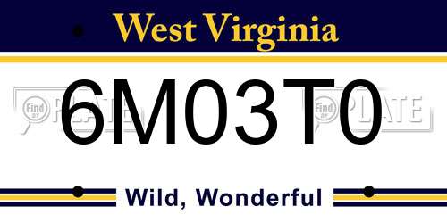6M03T0 West Virginia License Plate