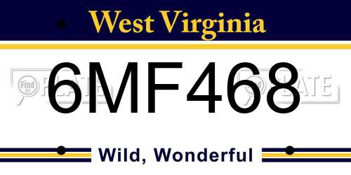 6MF468 West Virginia License Plate