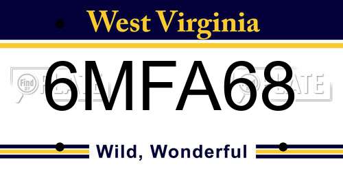 6MFA68 West Virginia License Plate
