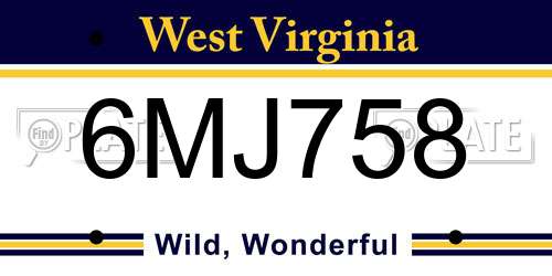 6MJ758 West Virginia License Plate