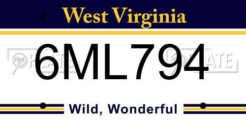 6ML794 West Virginia License Plate