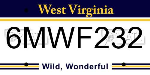 6MWF232 West Virginia License Plate