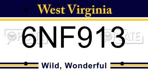6NF913 West Virginia License Plate