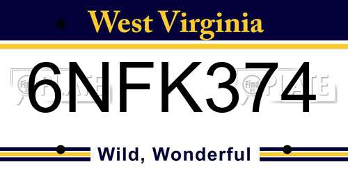 6NFK374 West Virginia License Plate