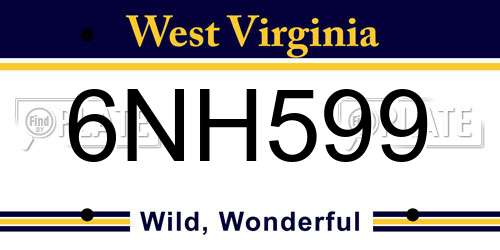 6NH599 West Virginia License Plate