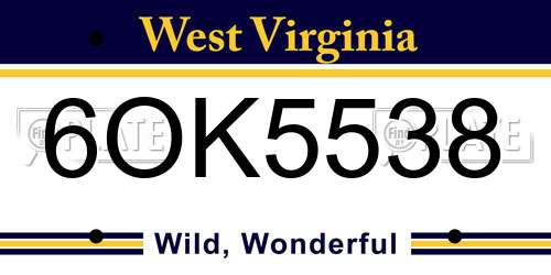 6OK5538 West Virginia License Plate
