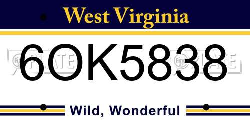 6OK5838 West Virginia License Plate