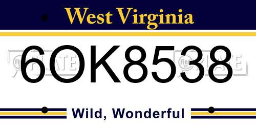 6OK8538 West Virginia License Plate
