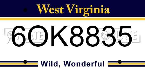 6OK8835 West Virginia License Plate