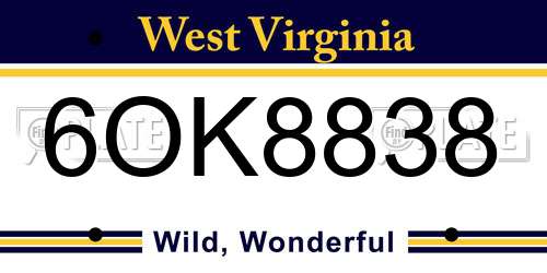 6OK8838 West Virginia License Plate