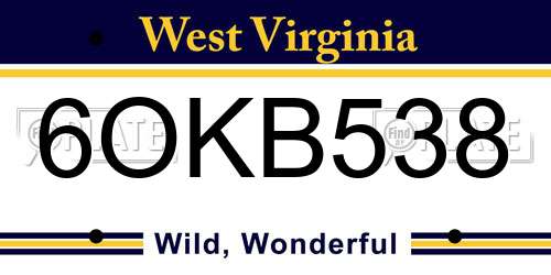 6OKB538 West Virginia License Plate
