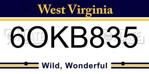 6OKB835 West Virginia License Plate