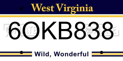 6OKB838 West Virginia License Plate