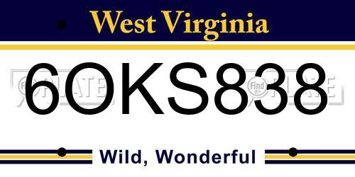 6OKS838 West Virginia License Plate