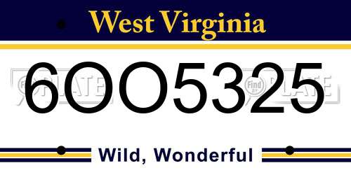 6OO5325 West Virginia License Plate