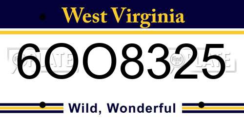 6OO8325 West Virginia License Plate