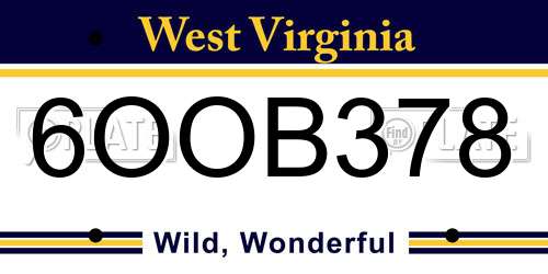 6OOB378 West Virginia License Plate